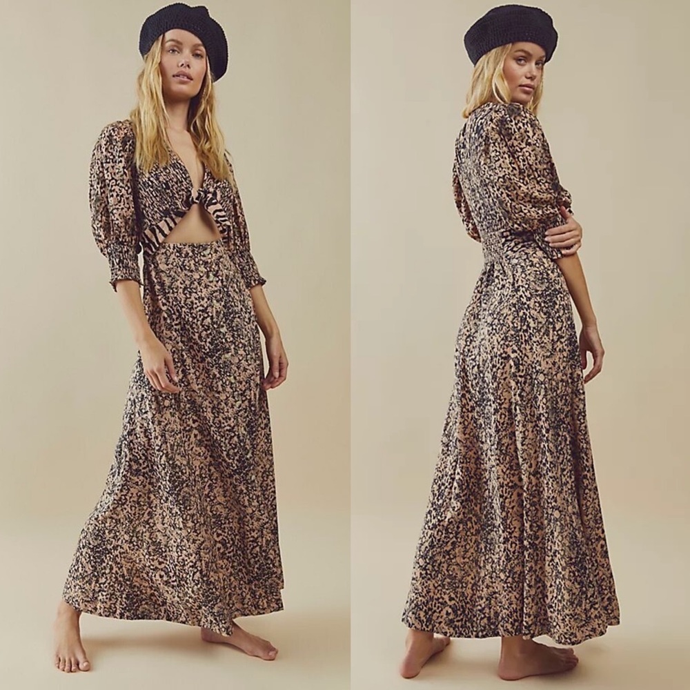 NWOT Free People String of Hearts Printed Dress- Beige & Black